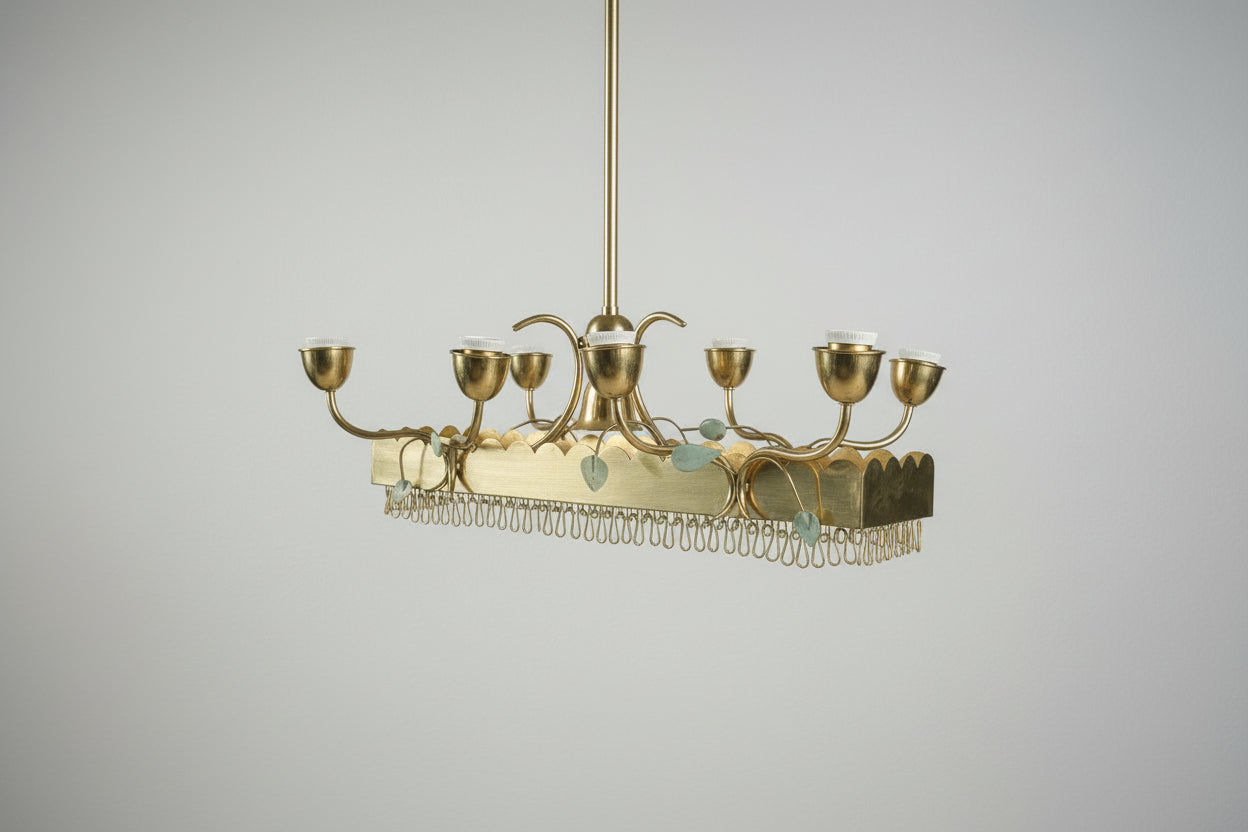 Vintage French Leaves Pendant Light by The Vault Creative, ornate metal fixture with leaf details, ideal for elegant interior lighting.