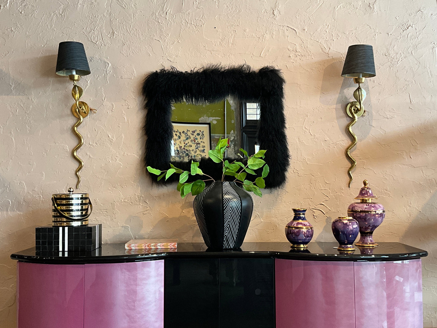 Pair of vintage brass snake sconces with intricate detailing, designed for wall mounting and decorative lighting.