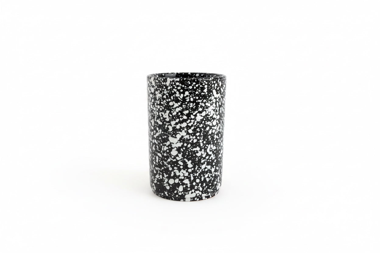 Speckle vase by The Vault Creative with a textured white and black speckled ceramic finish.