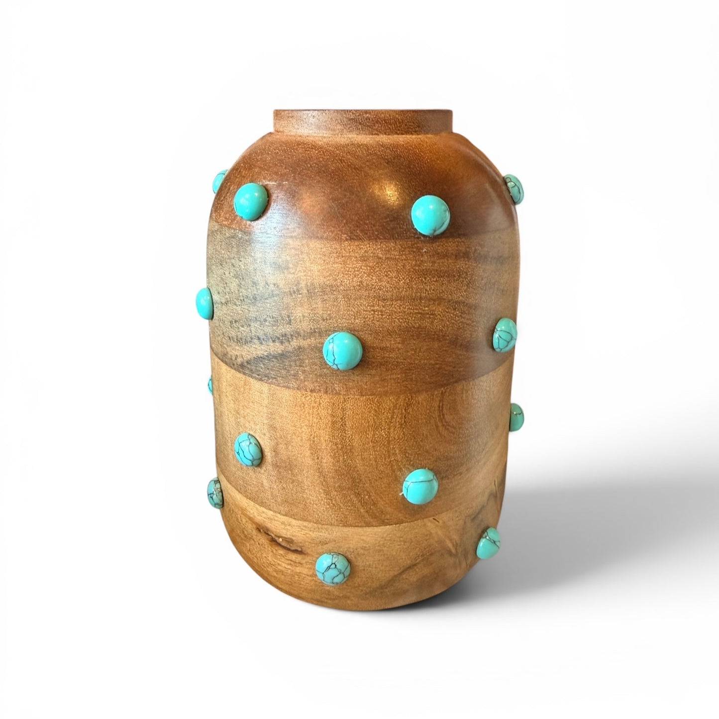 Turquoise P. Grunsfeld SW vase by The Vault Creative with a glossy finish and elegant shape, displayed on a neutral background.