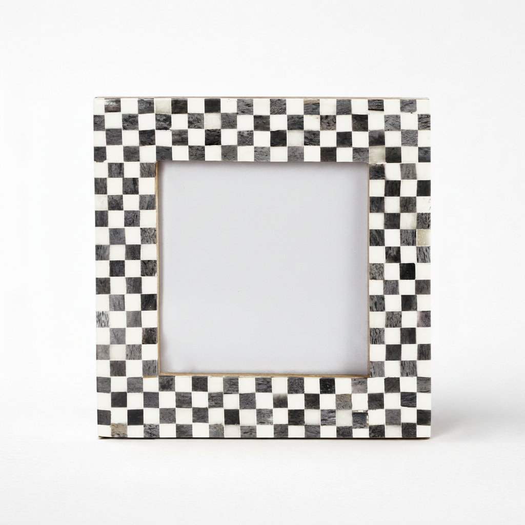 Checkered Bone & Resin Picture Frame Inlay Grey & White – 4x4"