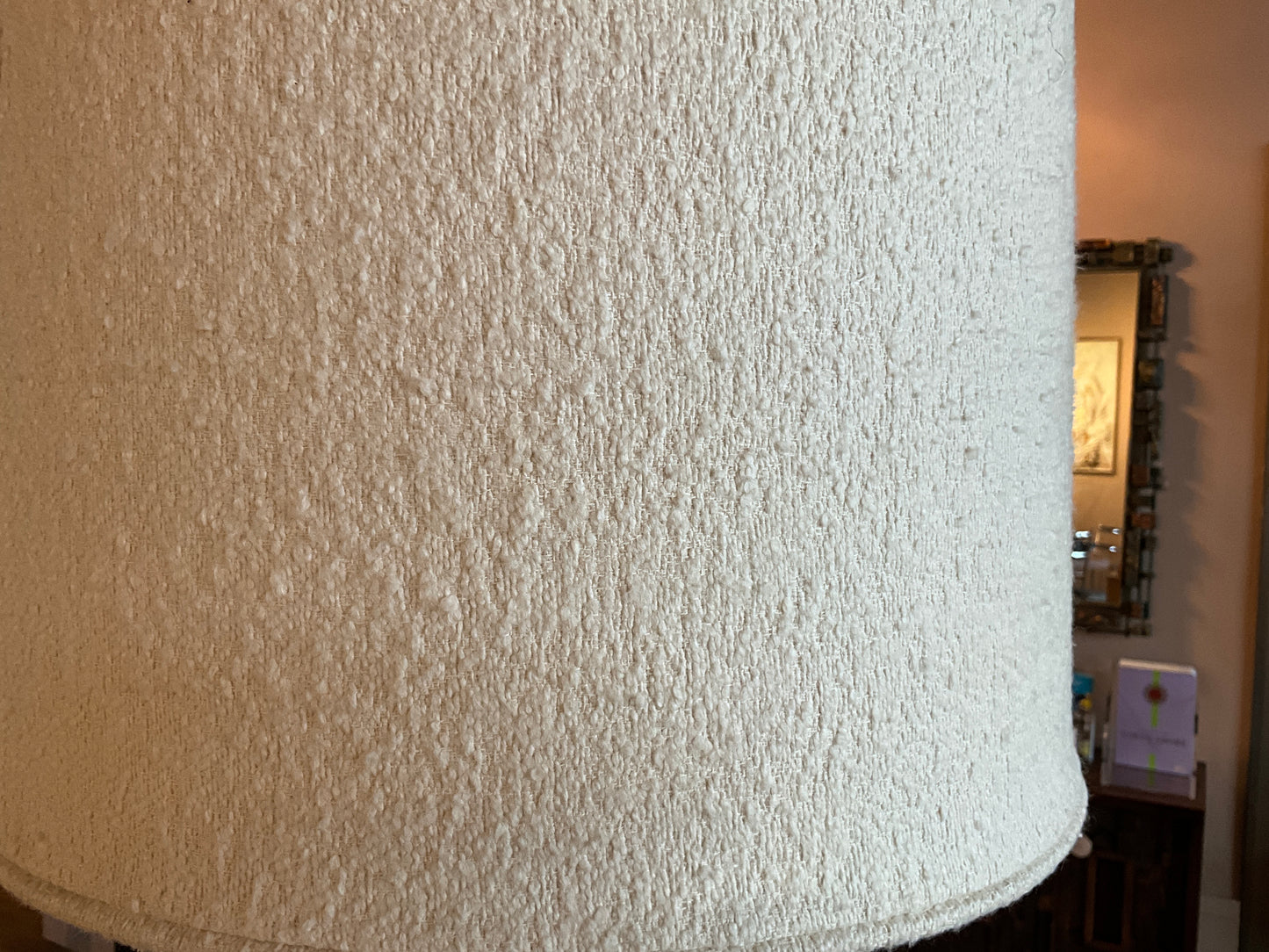 Custom Boucle Shade by Stone Textile Studio featuring a textured, woven fabric in neutral tones for stylish window decor.