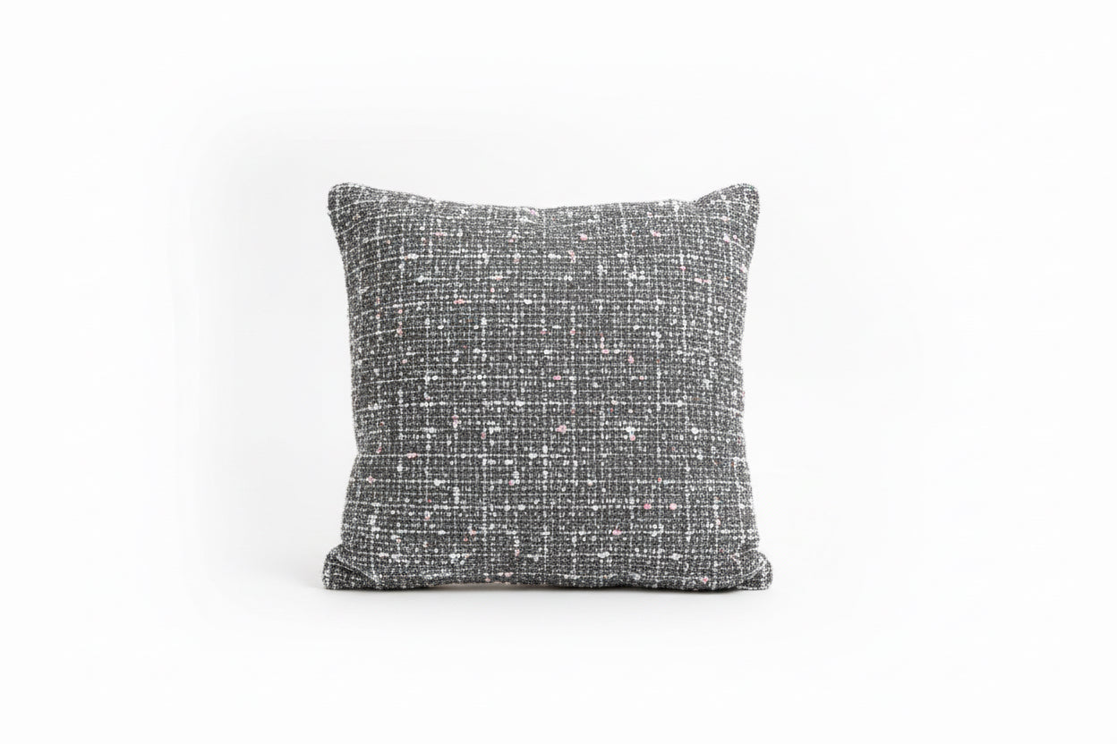 Candy gray sparkle pillow by The Vault Creative showing a plush decorative pillow with a shimmering gray fabric and subtle sparkle details.