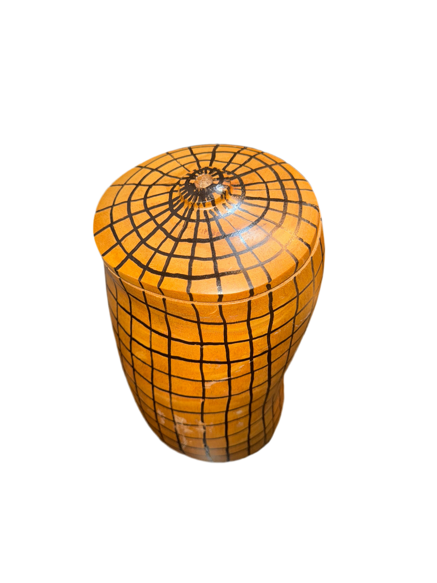 The Vault Creative Wood FH Grid Vessel ST+OH ceramic vase with a geometric grid pattern and natural wood finish.