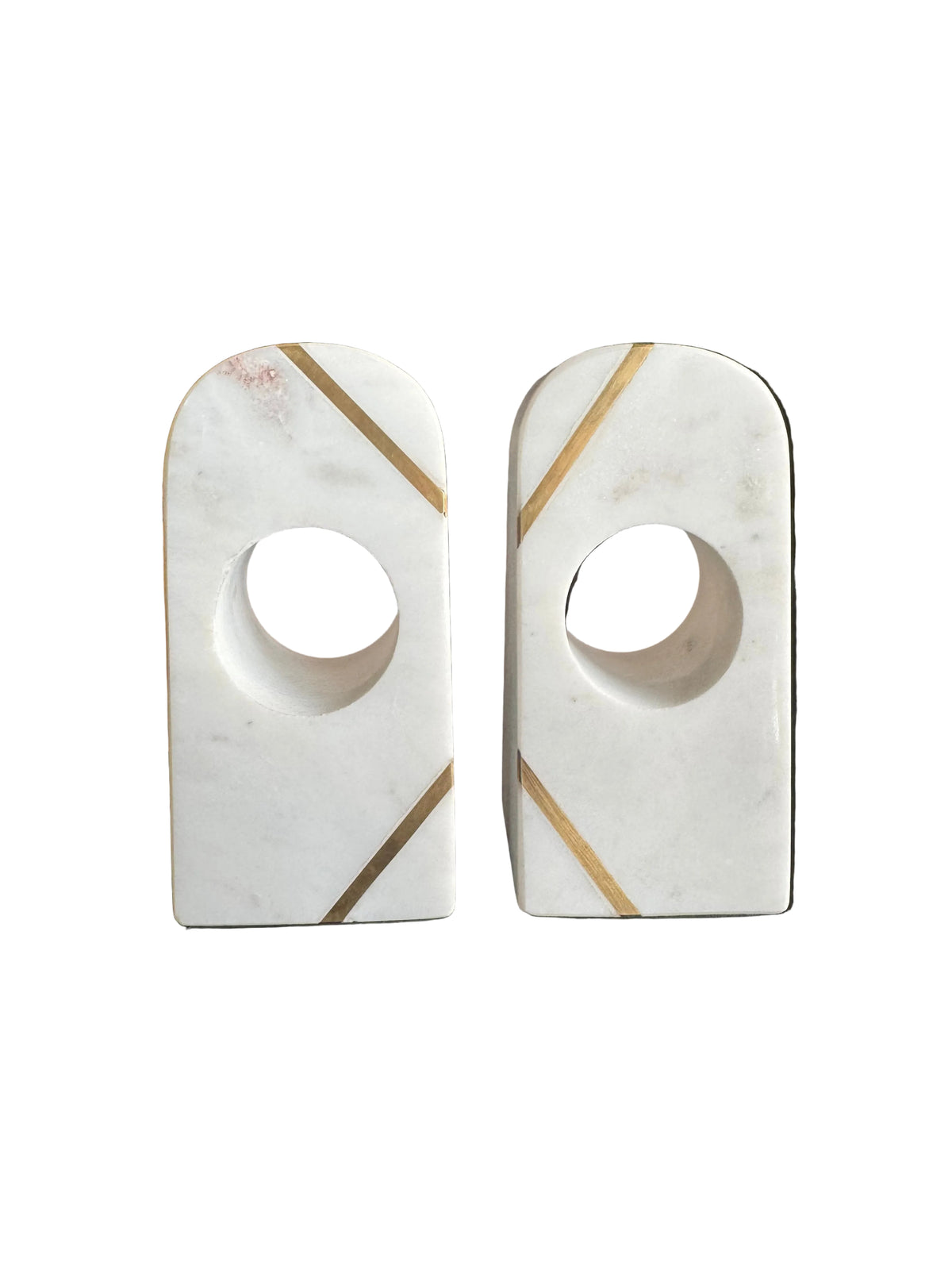 Marble & Brass Inlay Sculptural Bookends - Pair