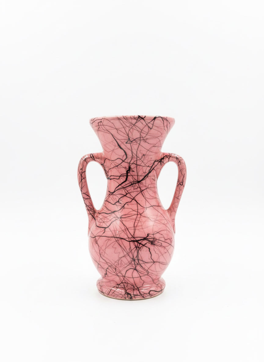 Pink Squiggles Vase by The Vault Creative featuring a vibrant, abstract design with swirling pink patterns on a ceramic surface.