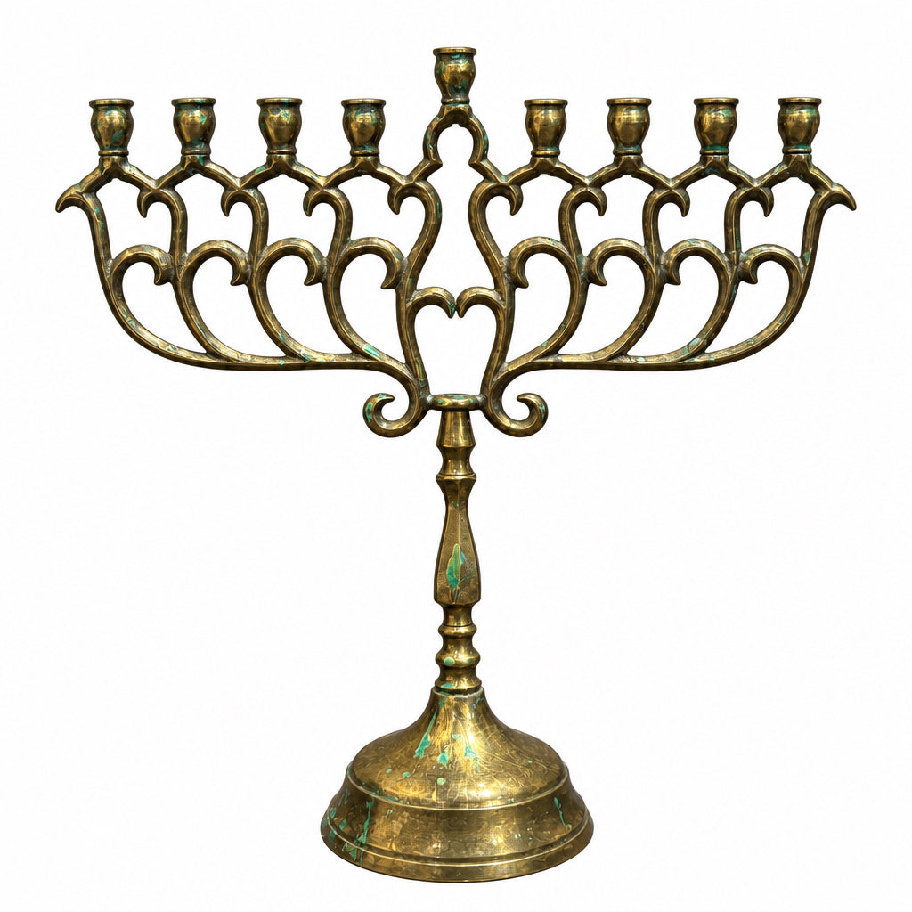 Ornate Brass-Toned Hanukkah Menorah