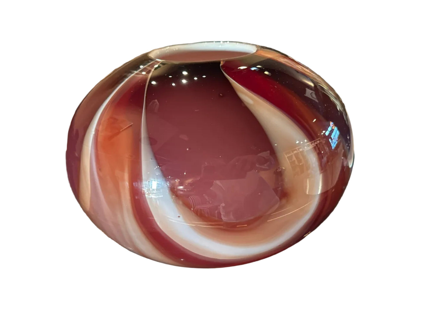 Maroon swirl vase by The Vault Creative, featuring a glossy ceramic finish and elegant curved design.