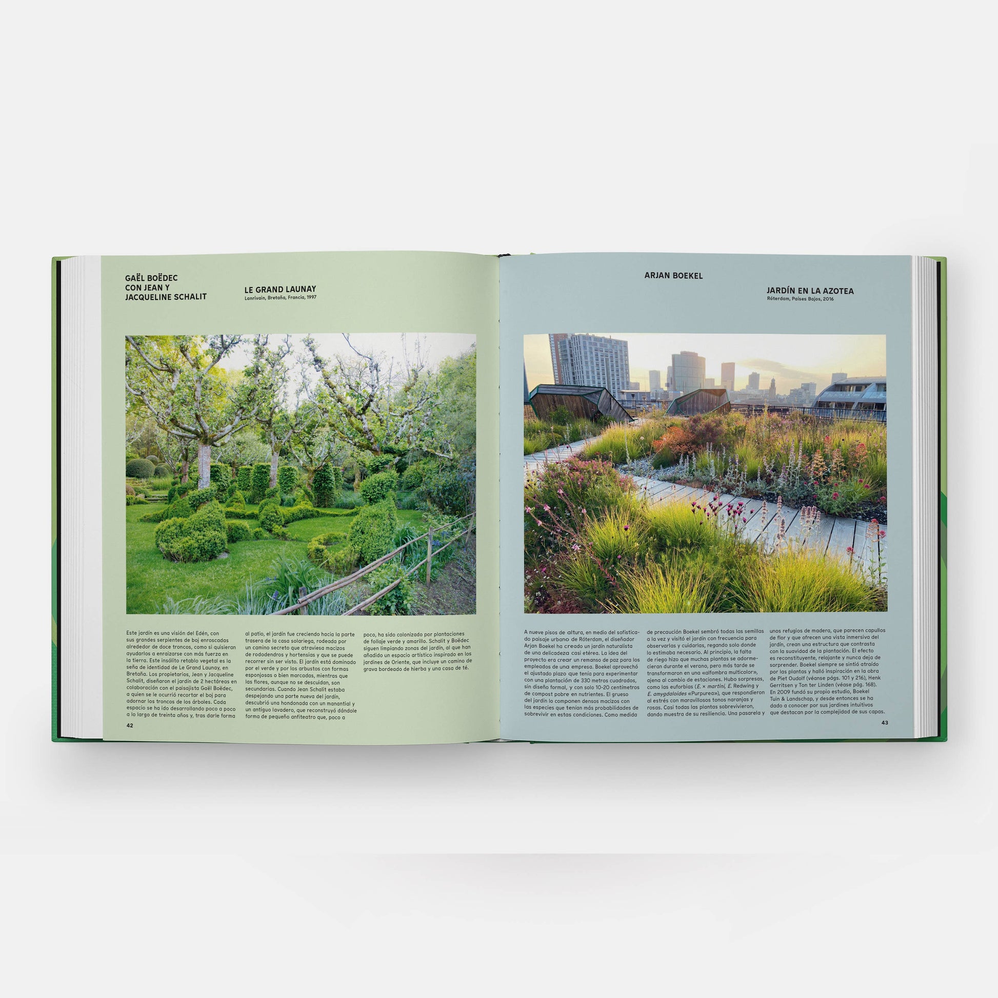 Close-up of "The Contemporary Garden" book by Phaidon, displaying its cover with modern garden design illustrations.