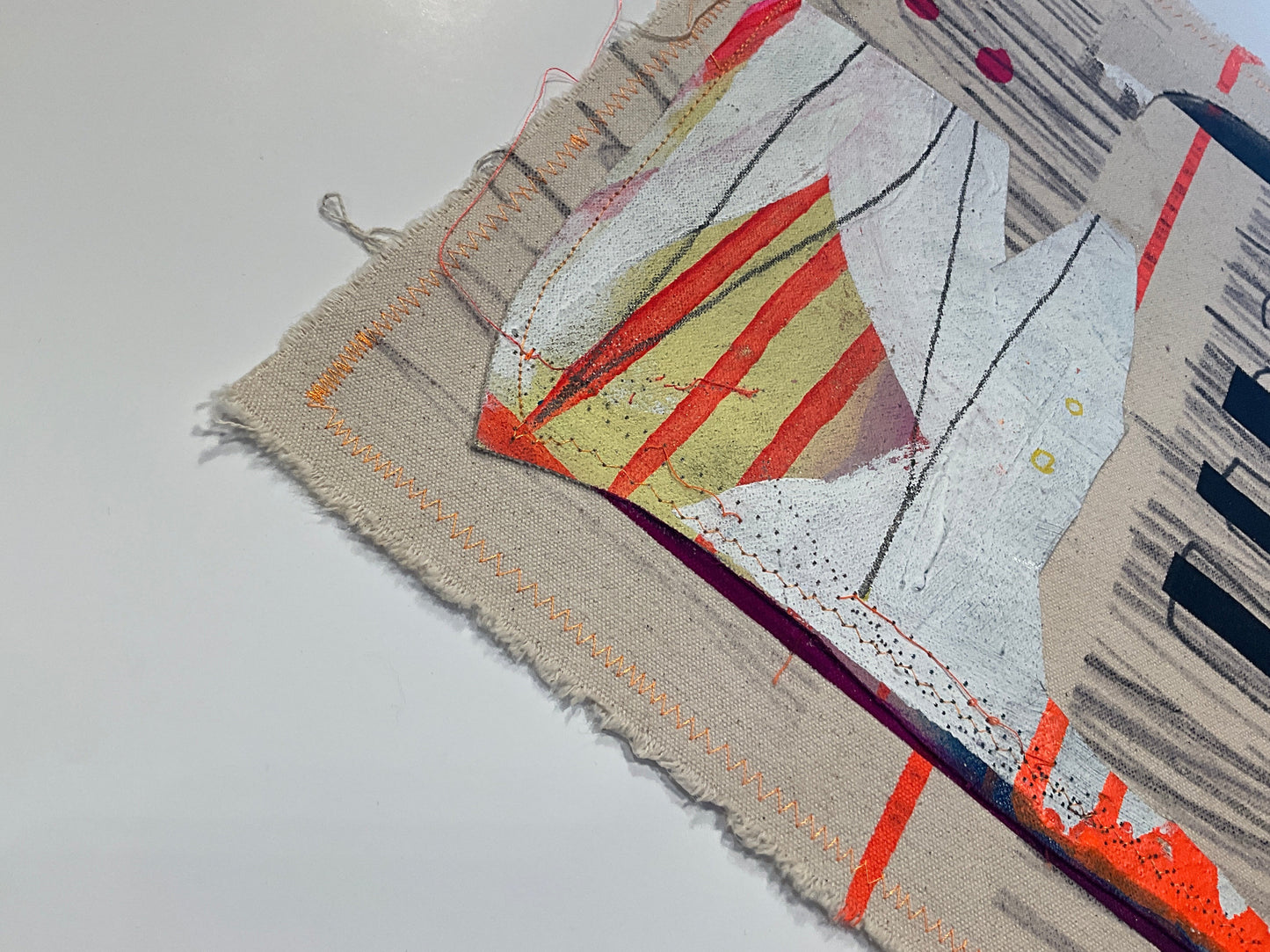 Abstract signed mixed media artwork by Elizabeth featuring vibrant colors and dynamic textures on canvas.