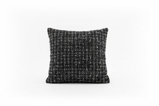 Black tweed sparkle pillow by The Vault Creative featuring a plush, textured fabric with subtle shimmer for stylish home decor.