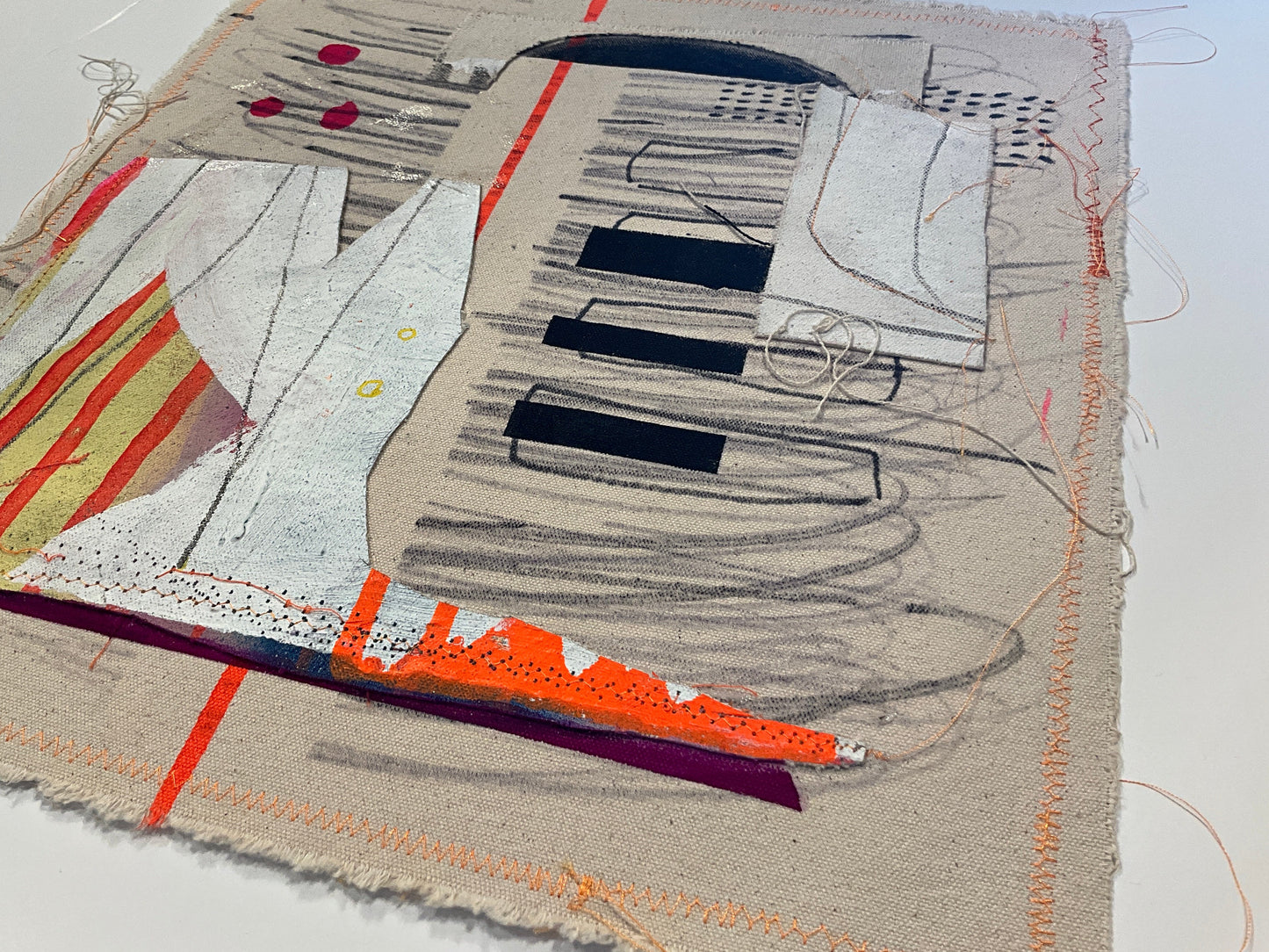 Abstract signed mixed media artwork by Elizabeth featuring vibrant colors and dynamic textures on canvas.