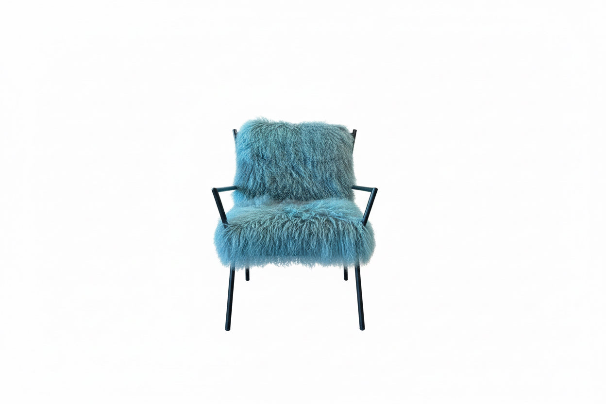 Curly Lamb Chair from The Vault Creative featuring plush, curly lamb upholstery and a modern, stylish design.