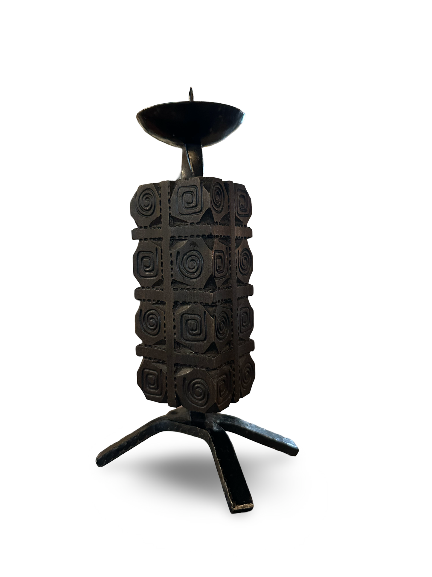 Mid-century brutalist candle stick by Ozmun Home, featuring a modern, sculptural design with a textured metal finish.