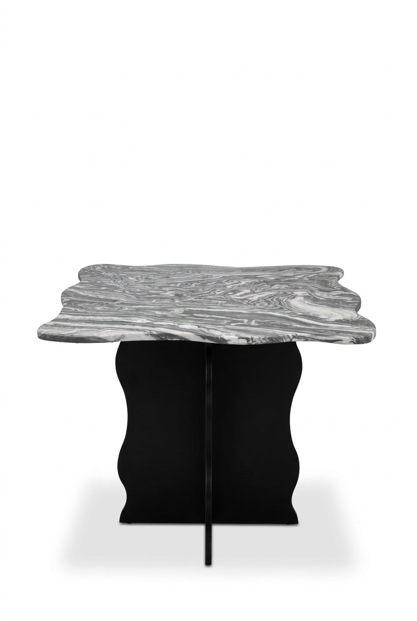 Custom marble wavy game table by Stone Textile featuring a unique wavy design and polished marble surface.