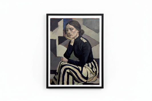 A signed Rebecca Aldernet print titled "A Quiet Reflection" displayed on a wall, showcasing detailed artwork with soft tones.