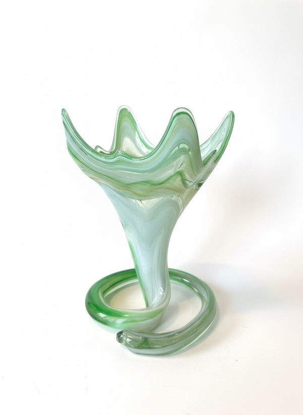 Murano glass flower vase with vibrant colors and intricate design, crafted by The Vault Creative.