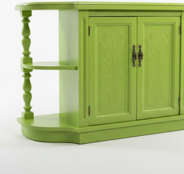 Acid green 70’s style cabinet casepiece by The Vault Creative with sleek vintage design and modern accents.
