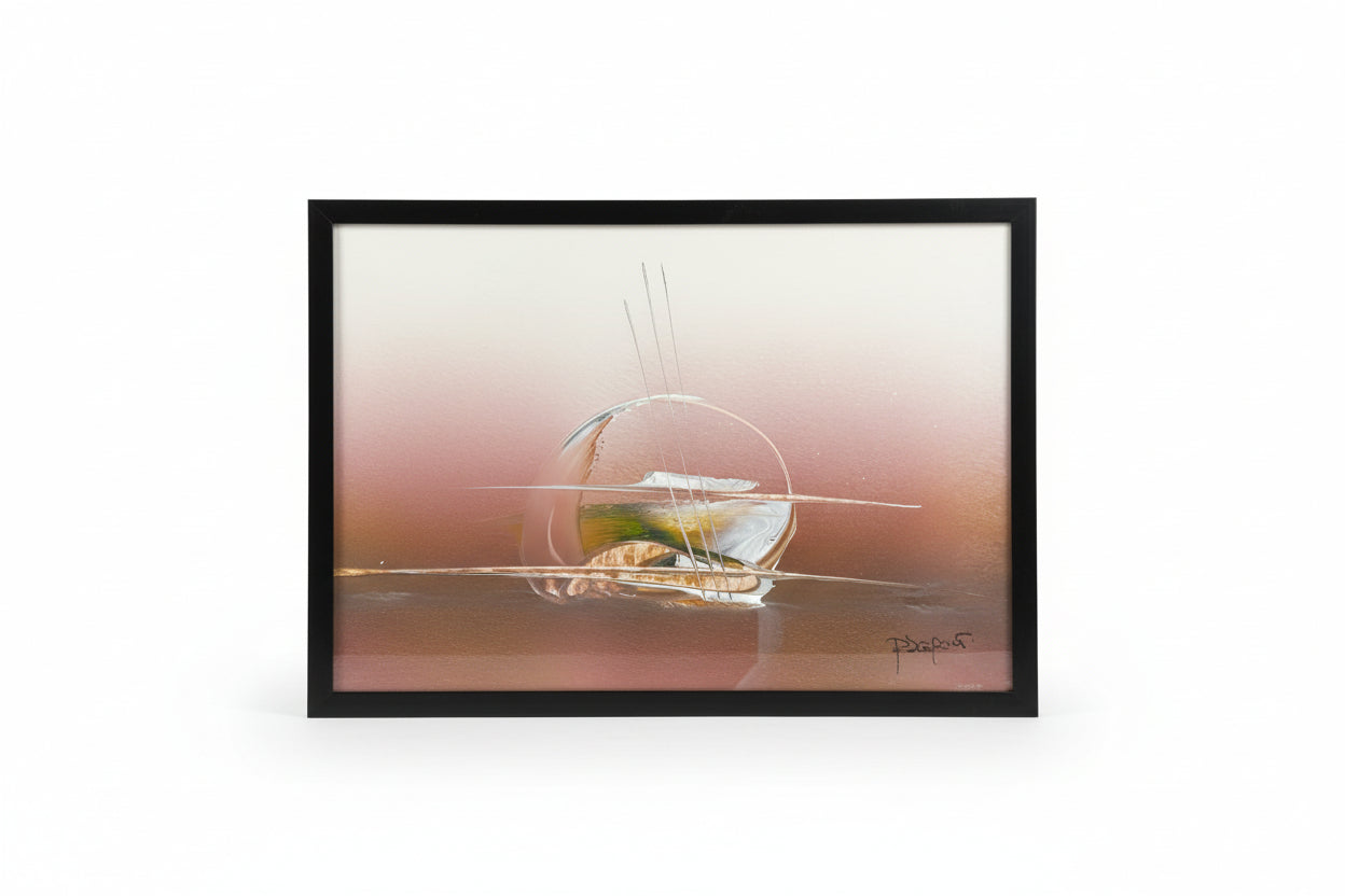 Pink vintage framed Miami art painting by Stone Textile Studio featuring vibrant cityscape and retro style.