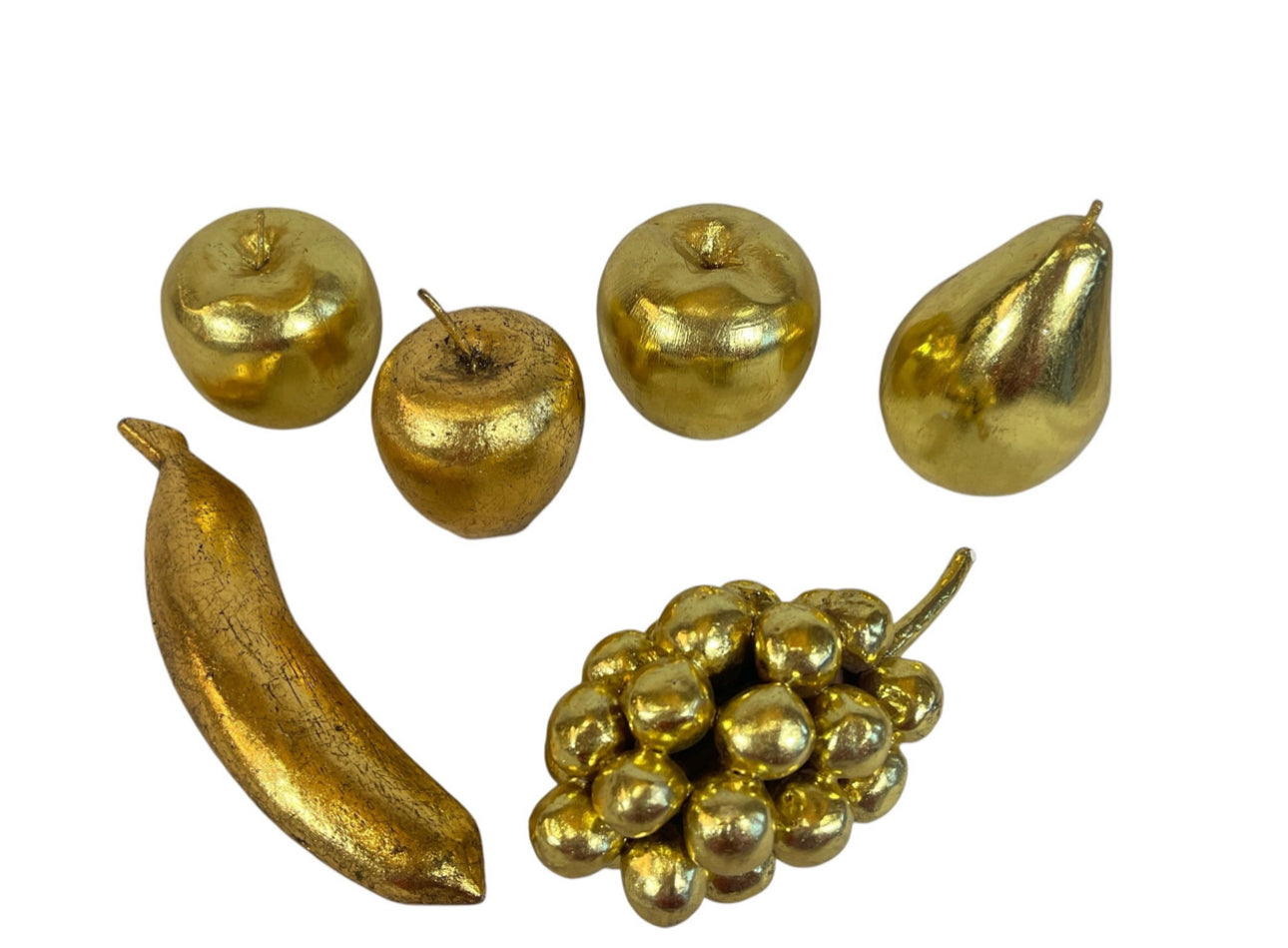 Decorative Regency Era gold fruit desk accessory by Ozmun Home, featuring a detailed gold fruit ornament on a display stand.
