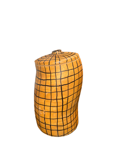 Wood FH Grid Vessel ST+OH by The Vault Creative, a modern wooden vase with a grid design suitable for floral arrangements.