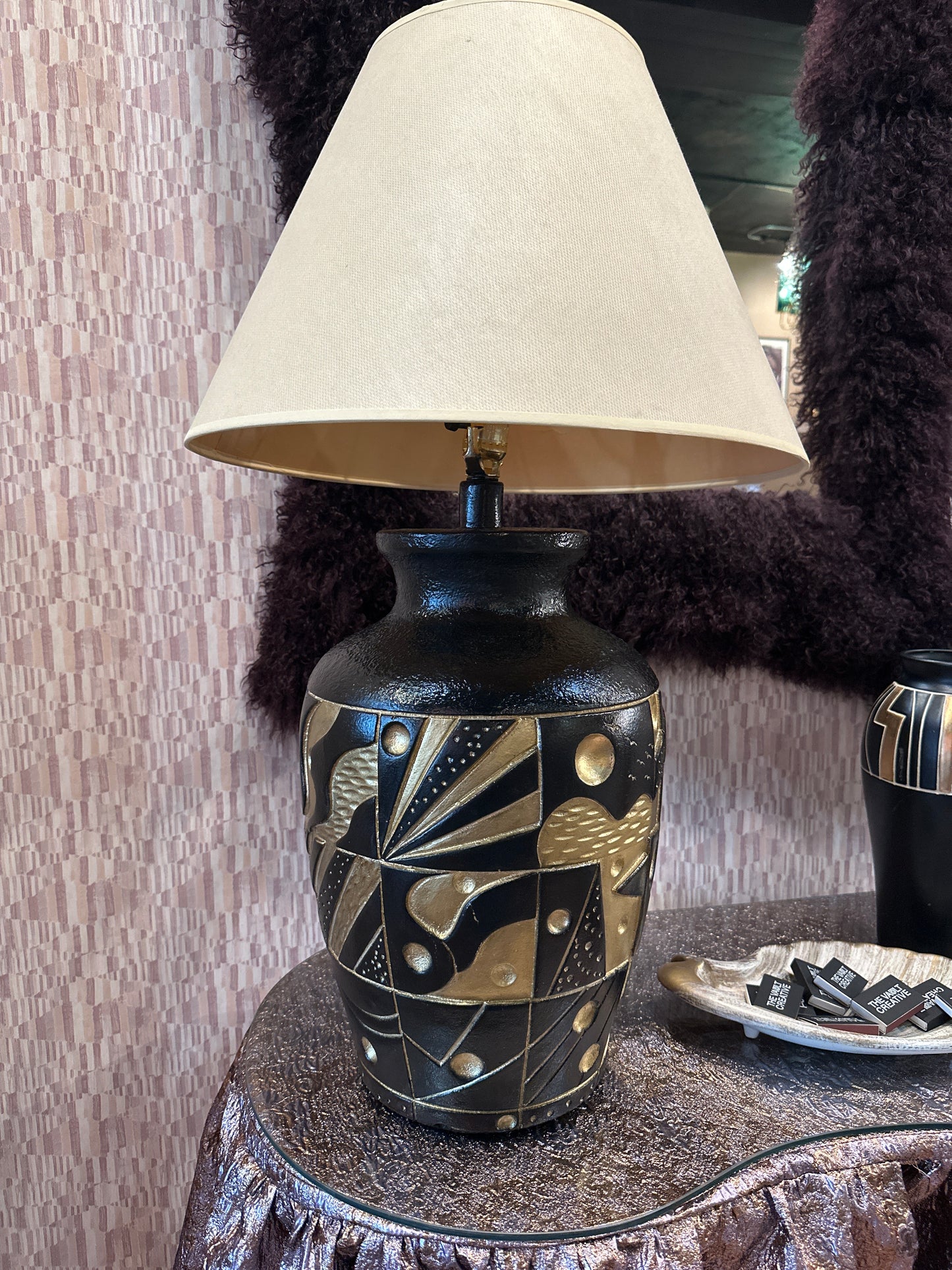 Vintage ceramic mod lamp by The Vault Creative with a sleek, retro design and smooth finish, perfect for mid-century modern decor