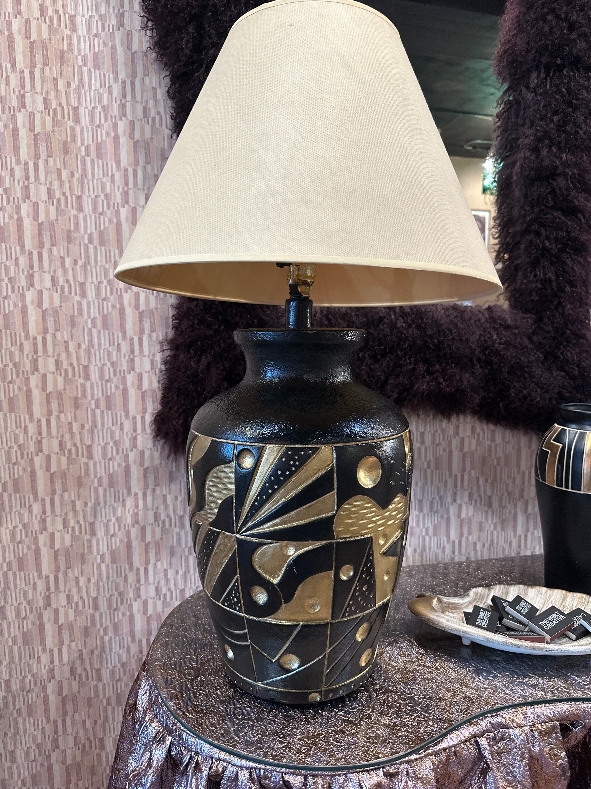 Vintage ceramic mod lamp by The Vault Creative with a sleek, retro design and smooth finish, perfect for mid-century modern decor