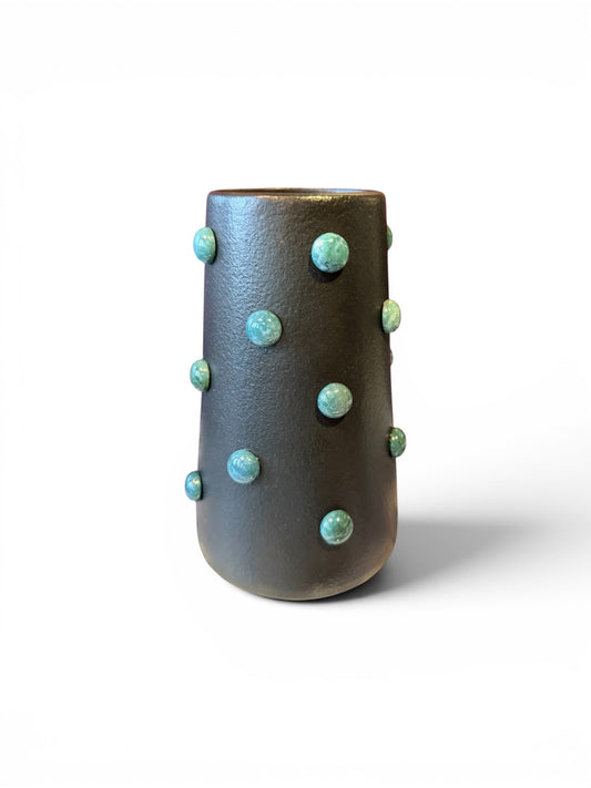 Stone-studded 6-inch vase from P. Grunsfeld, featuring a textured design and elegant craftsmanship, ideal for decorative displays.