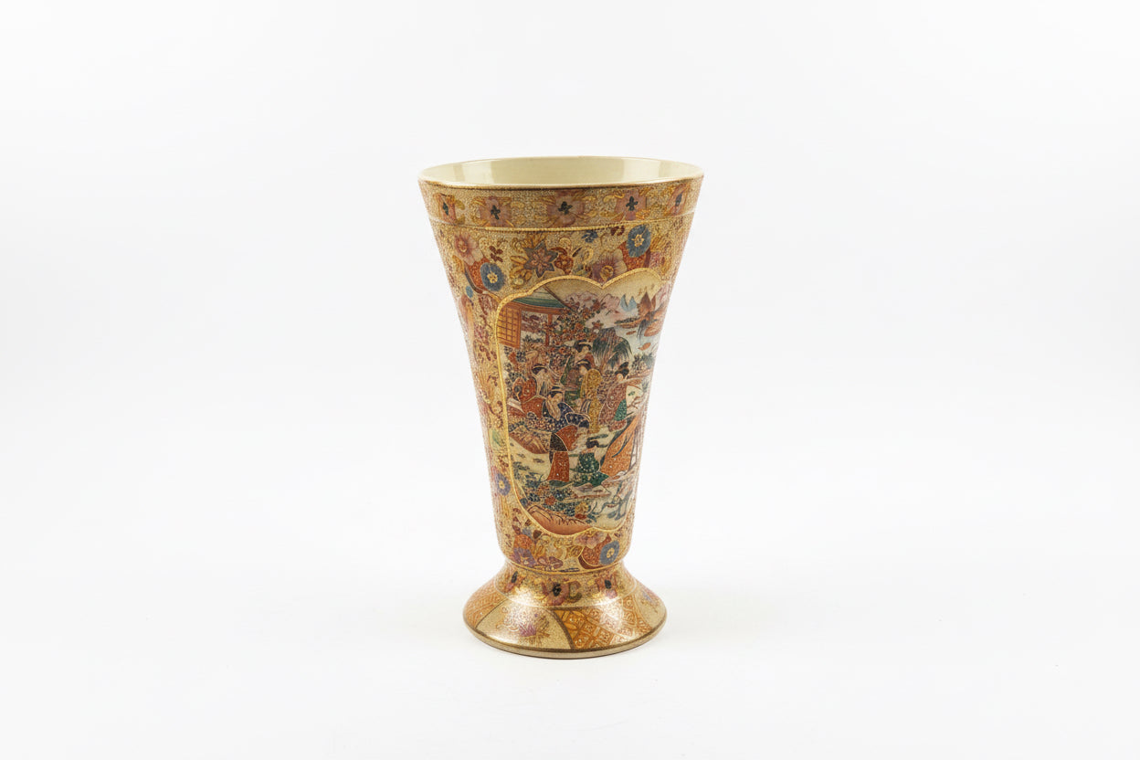 Satsuma style vase by The Vault Creative, detailed ceramic vase with intricate orange and white patterns on a white background.