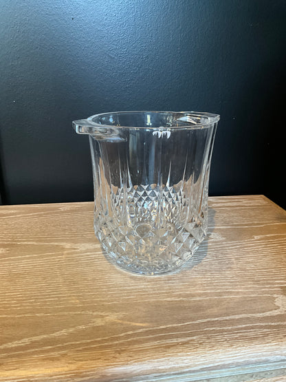 Cristal D' Arques Durand Longchamp champagne bucket in clear glass with elegant design, displayed on a reflective surface.