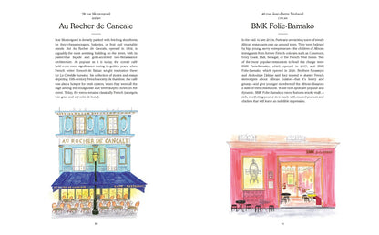 Vintage Paris shopfronts book cover featuring colorful street scenes and classic storefront illustrations.