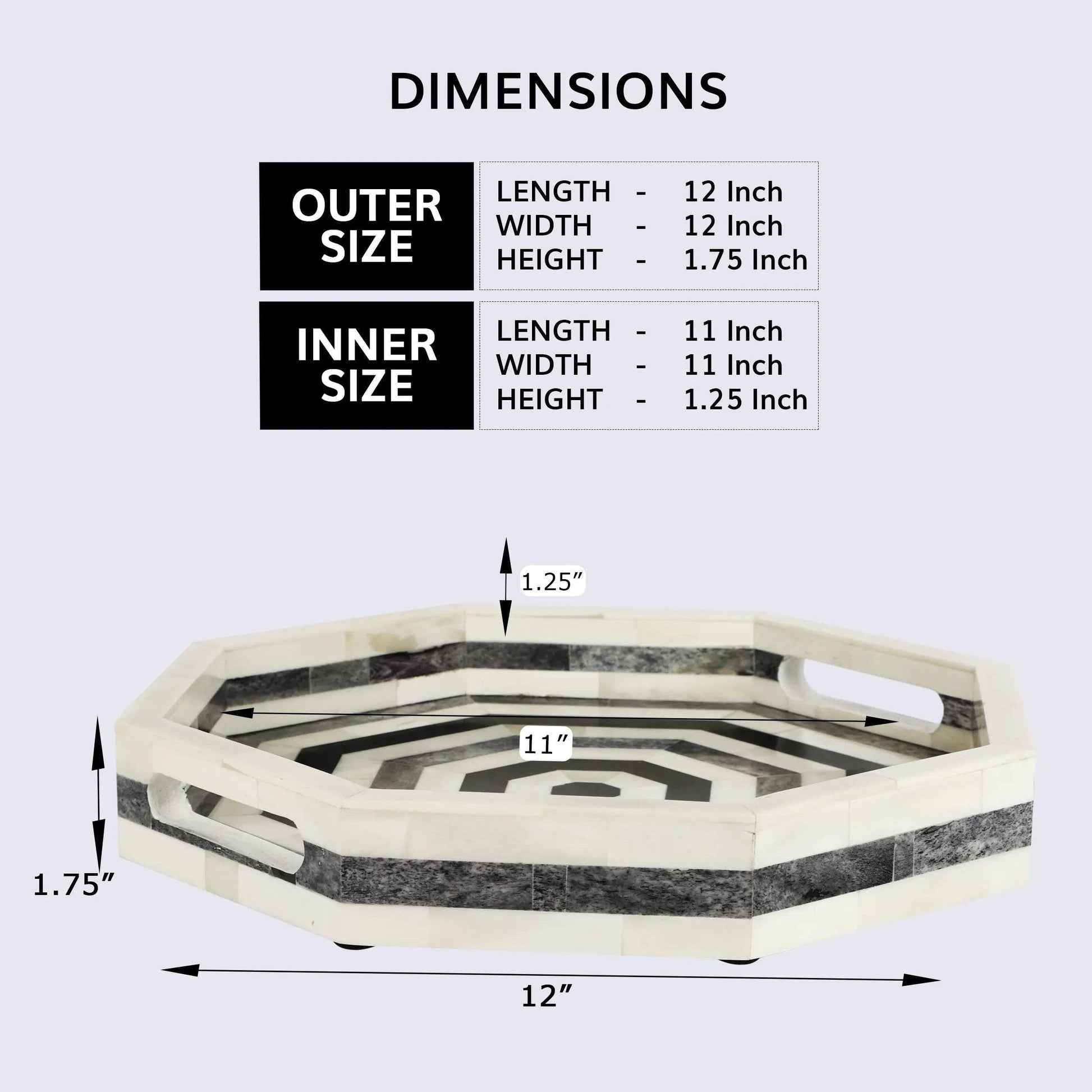 Bone inlay decorative tray with intricate geometric patterns, featuring Athens Dionysis design, 12x12 inches, by ST x OH.