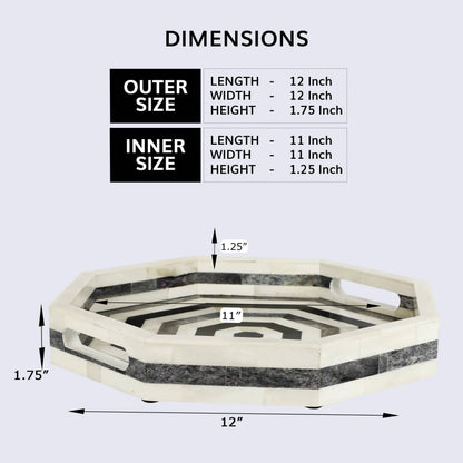 Bone inlay decorative tray with intricate geometric patterns, featuring Athens Dionysis design, 12x12 inches, by ST x OH.