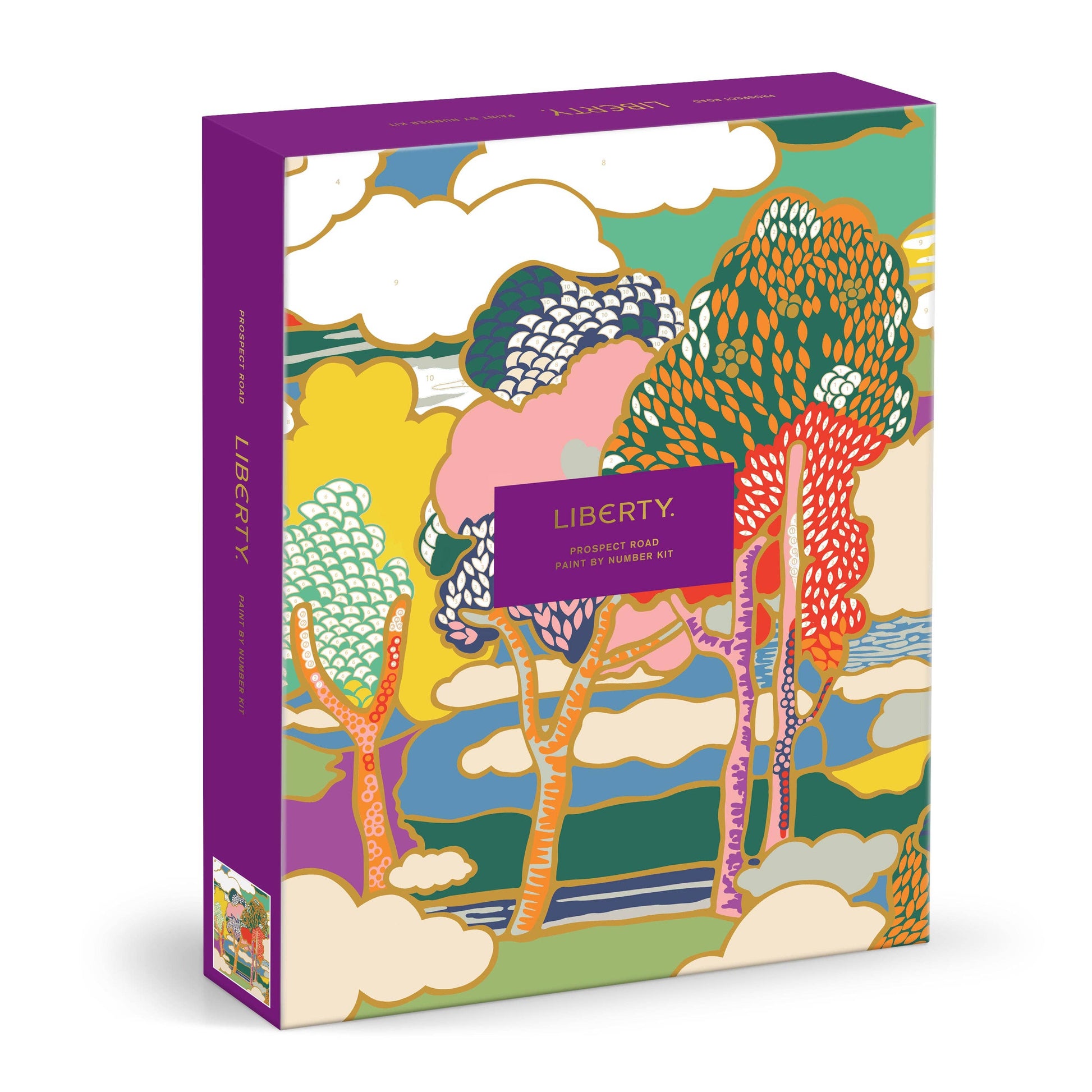 Liberty Prospect Road 9x12 paint by number kit with numbered sections and brushes for creative painting projects.