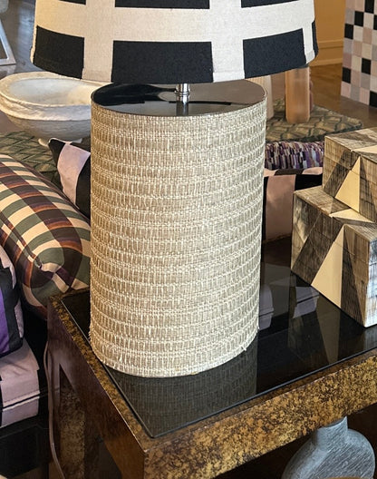 Vintage Grasscloth and Chrome Lamp by The Vault Creative, featuring a textured grasscloth shade and sleek chrome base.