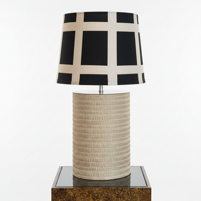 Vintage Grasscloth and Chrome Lamp by The Vault Creative, featuring a woven textured shade and sleek chrome base.