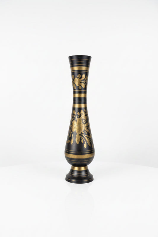 Vintage brass floral vase with intricate floral details from The Vault Creative, showcasing a classic and elegant design.