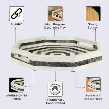Bone inlay decorative tray Athens Dionysis by ST x OH, 12x12 inches, featuring intricate geometric patterns and a polished surface.