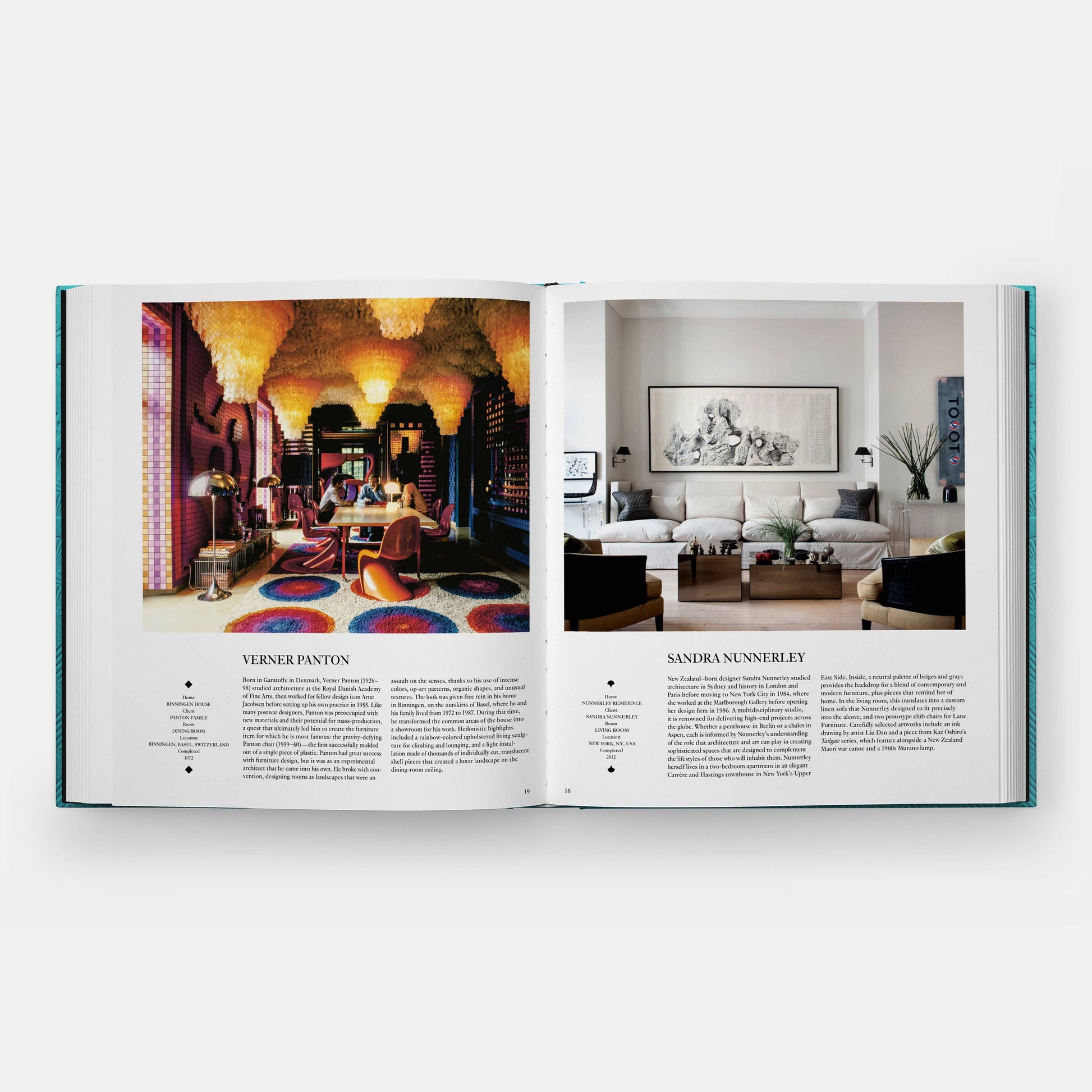 Sky blue cover of Phaidon Interiors: The Greatest Rooms of the Century book, featuring elegant interior design images.