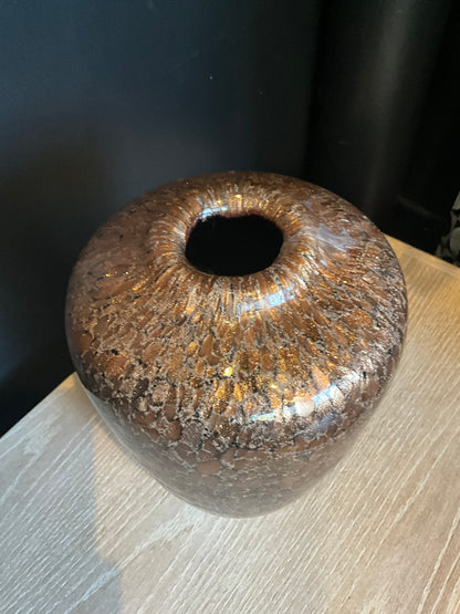 Sparkly brown blown glass vase by The Vault Creative with a shimmering finish and elegant shape, perfect for decorative floral arrangements.