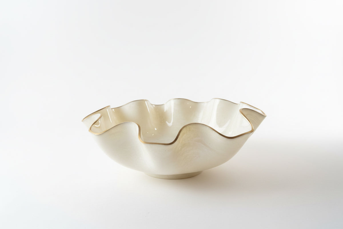 Big cream gemstone resin bowl with smooth, glossy finish, featuring a rounded shape and decorative gemstone-inspired design.
