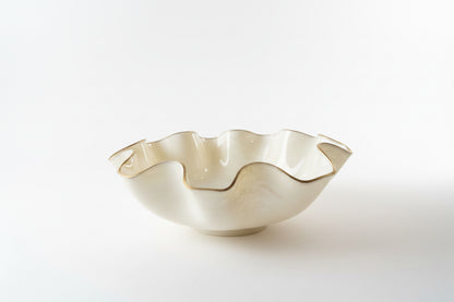 Big cream gemstone resin bowl with smooth, glossy finish, featuring a rounded shape and decorative gemstone-inspired design.
