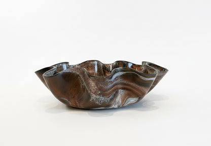 Big brown gemstone resin bowl from The Vault Creative showcasing a smooth, polished surface and natural gemstone appearance.