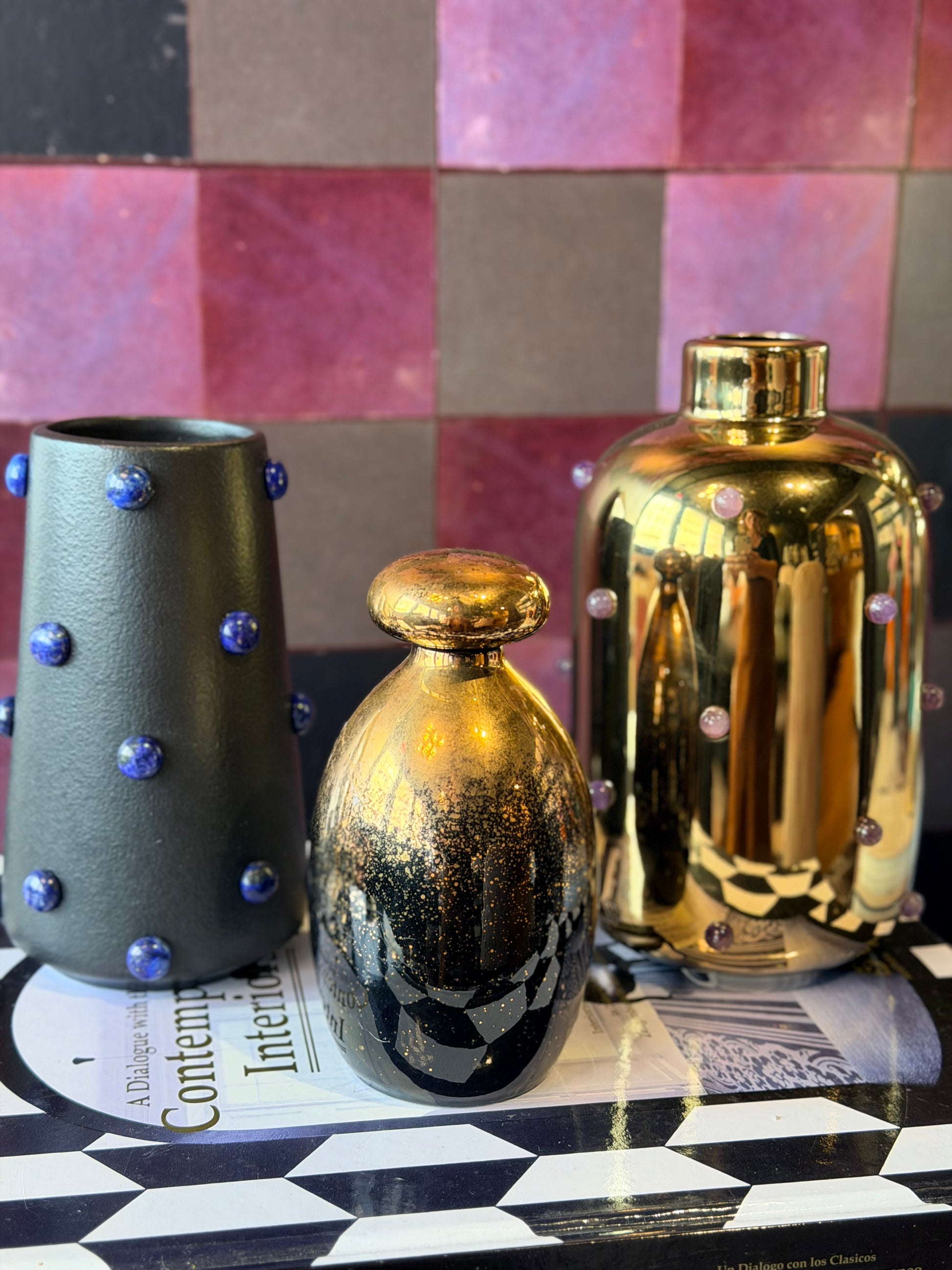 Gold amethyst vase by P. Grunsfeld from The Vault Creative, featuring a glossy finish and elegant shape.