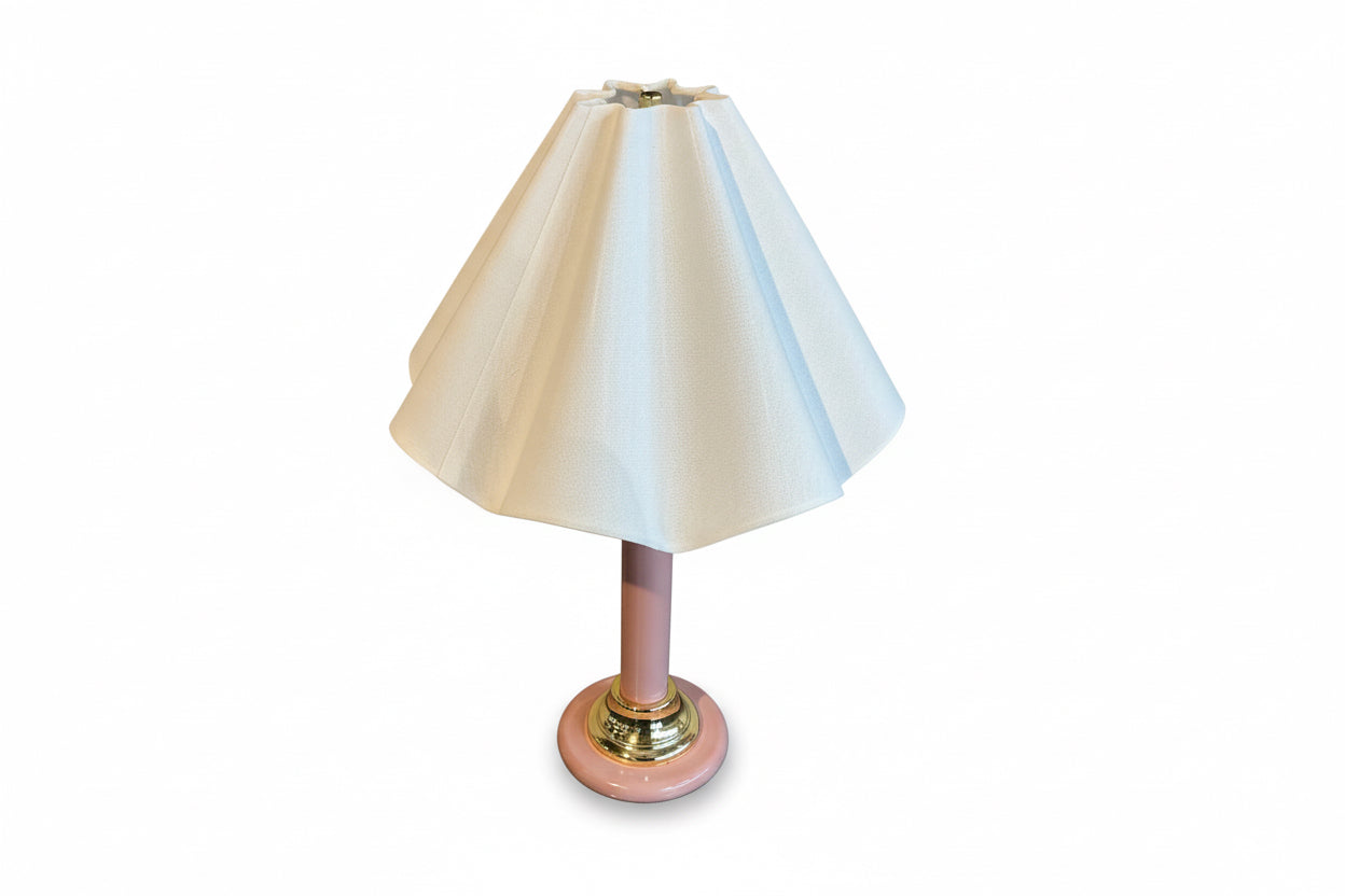Vintage enamel lamp with scalloped shade by The Vault Creative, featuring a classic design and decorative enamel finish.