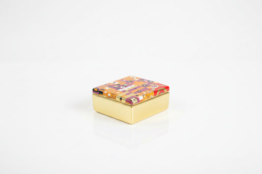 French Klimt gilt box with intricate gold and art nouveau design, crafted by The Vault Creative.