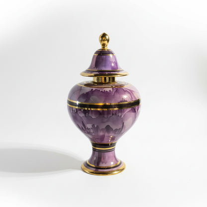 Purple watercolor vessel by The Vault Creative, ceramic art piece with a glossy finish and artistic watercolor design.