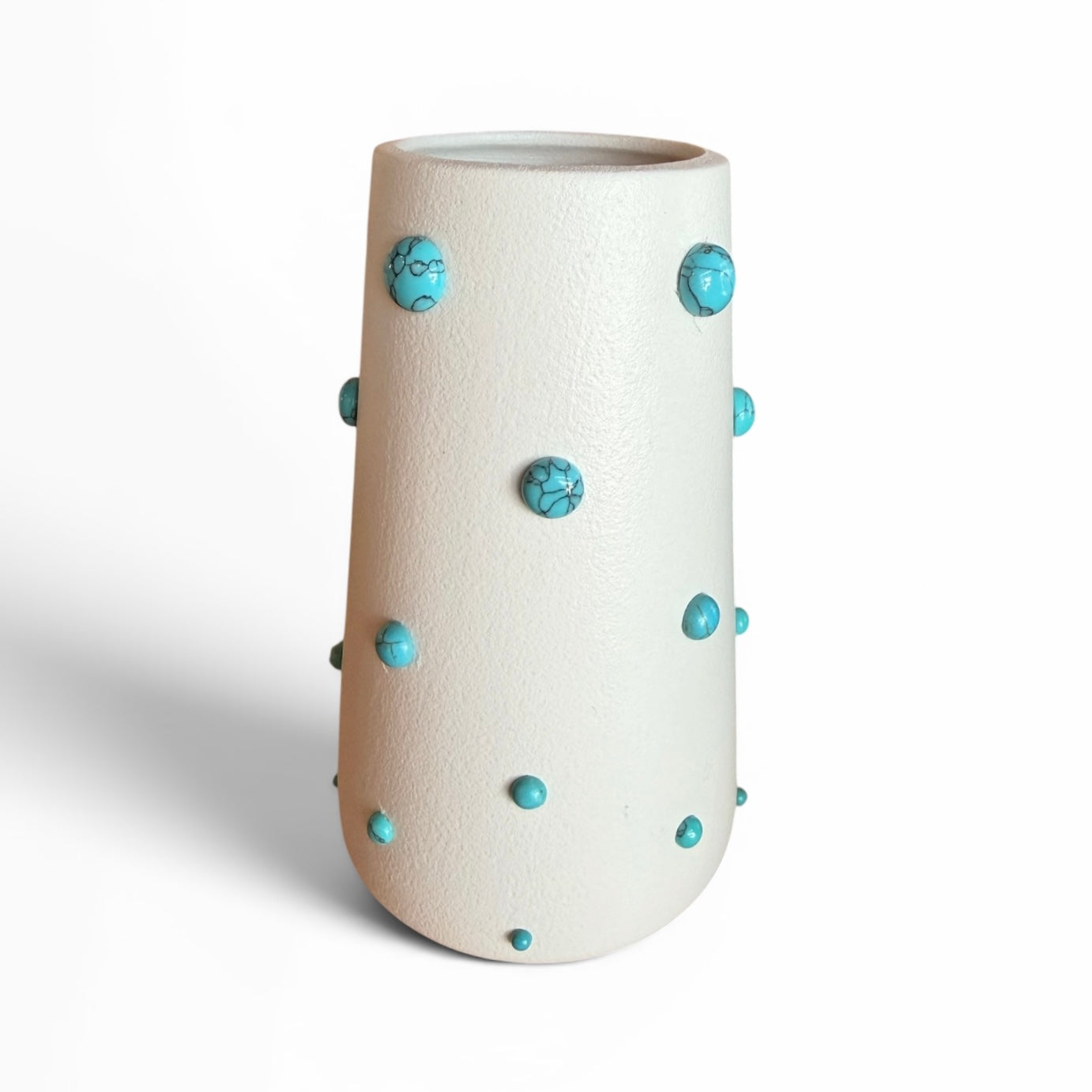 Turquoise Mixy Vase by P. Grunsfeld, 6-inch ceramic vase with a glossy turquoise finish, from The Vault Creative collection.
