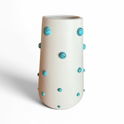 Turquoise Mixy Vase by P. Grunsfeld, 6-inch ceramic vase with a glossy turquoise finish, from The Vault Creative collection.