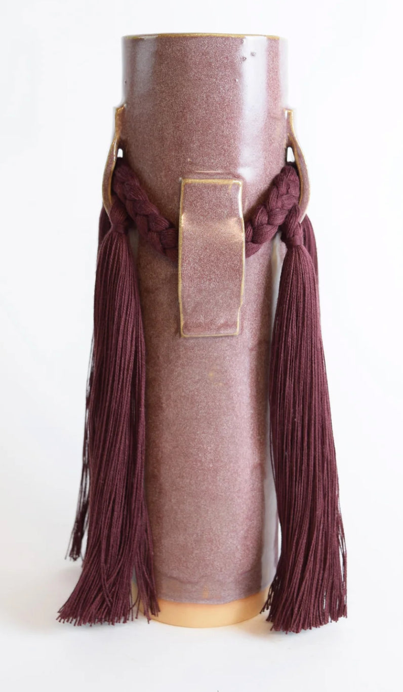 Karen Tinney Burgundy ceramic vase by The Vault Creative with a sleek, modern design and rich burgundy finish.